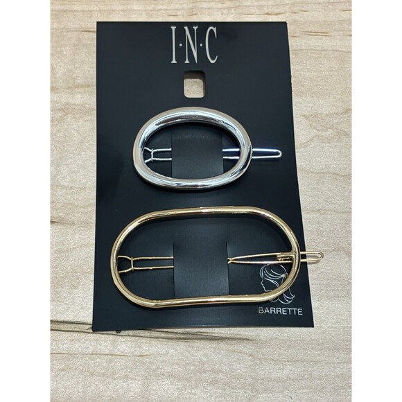 INC Two Tone Open Oval Hair Barrette Set - Picture 1 of 2